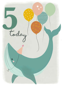 Whale With Balloon 5th Birthday Card