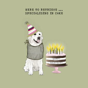 Golden Retriever Specialising In Cake Birthday Card