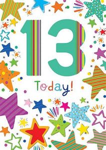 Multi-Coloured Stars 13th Birthday Card