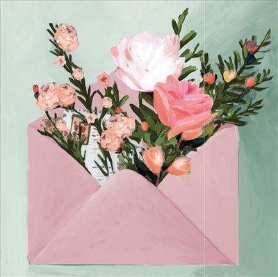 Pink Envelope of Flowers Blank Card
