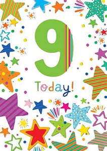 Multi-Coloured Stars 9th Birthday Card