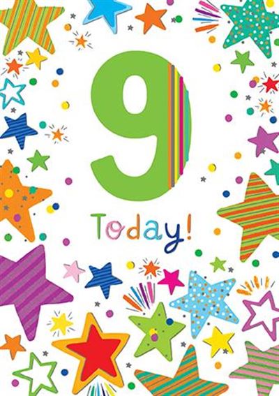 Multi-Coloured Stars 9th Birthday Card