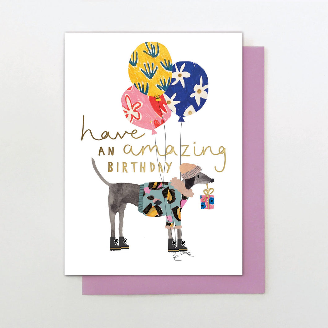 Greyhound With  Balloons Birthday Card