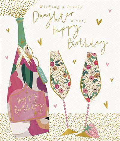 Bottle & Champagne Glasses Daughter Birthday Card