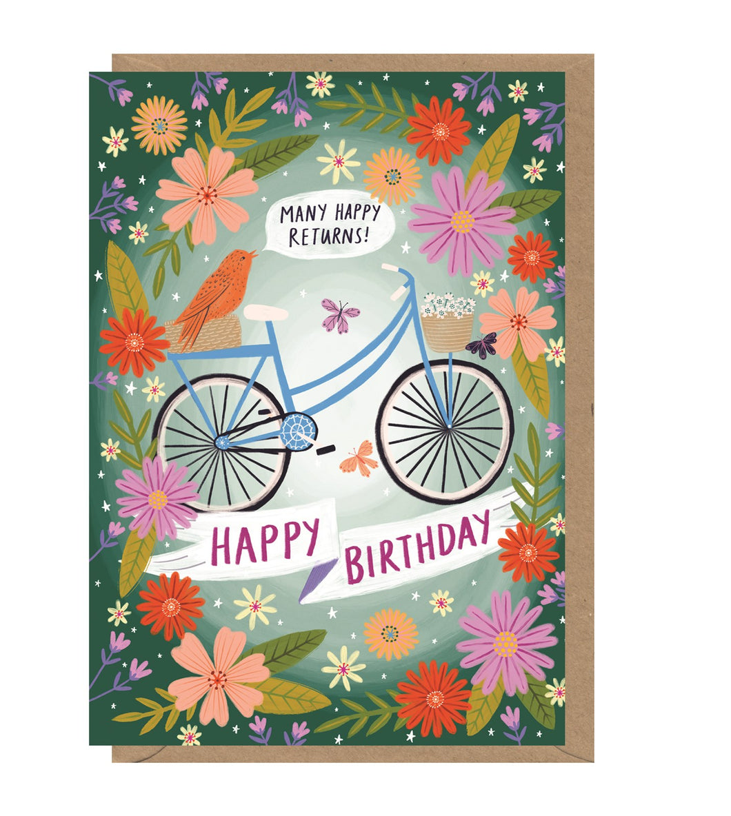 Blue Bike &  Flowers Birthday Card