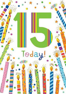 Multi-Coloured Candles 15th Birthday Card