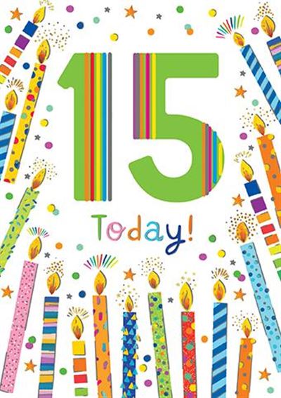 Multi-Coloured Candles 15th Birthday Card