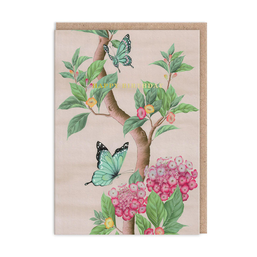 Butterfly And Hydrangea Birthday Blank Card