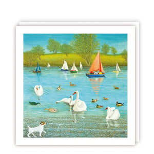 Sailing Boats And Swans Lake Scene  Card