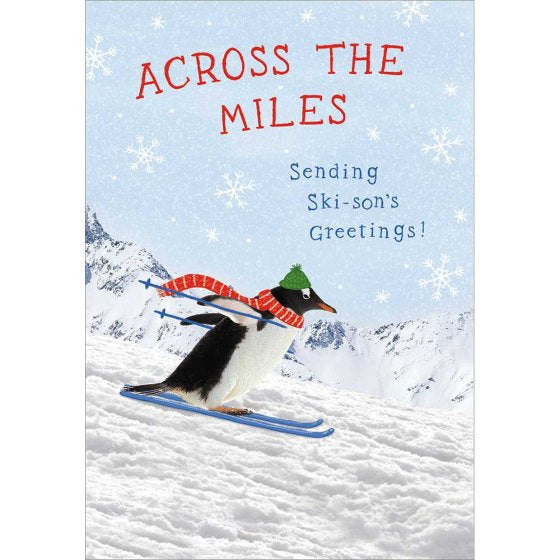 Penguin Skiing  Across The Miles Christmas Card