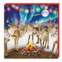 Load image into Gallery viewer, Fireside Reindeer Christmas Lenticular 3D Card
