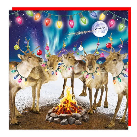 Fireside Reindeer Christmas Lenticular 3D Card