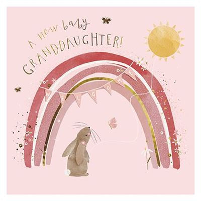 Little Bunny Rabbit and Rainbow New Granddaughter Card