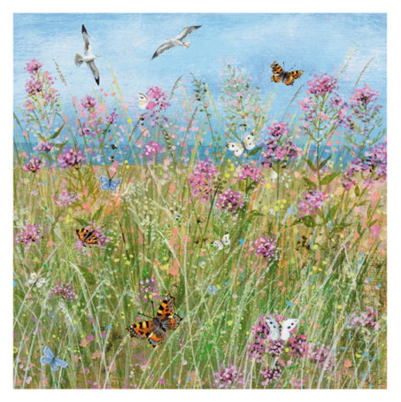 Seaside Seagull And Flower Meadow Blank Card