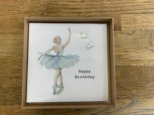 ‘Happy Birthday’ Silver Ballet Shoe Stud Earrings Card