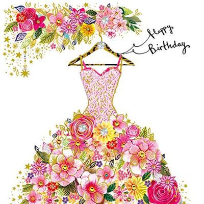 Pink Floral Dress Birthday Card