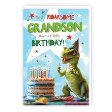 Load image into Gallery viewer, Grandson Dinosaur in Hat Birthday Card
