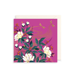 Dragonflies & White Flowers Blank Card by Sara Miller
