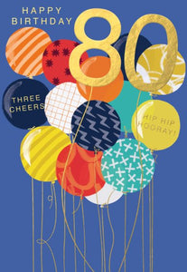 Balloons 80th Birthday Card