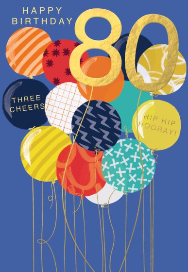 Balloons 80th Birthday Card