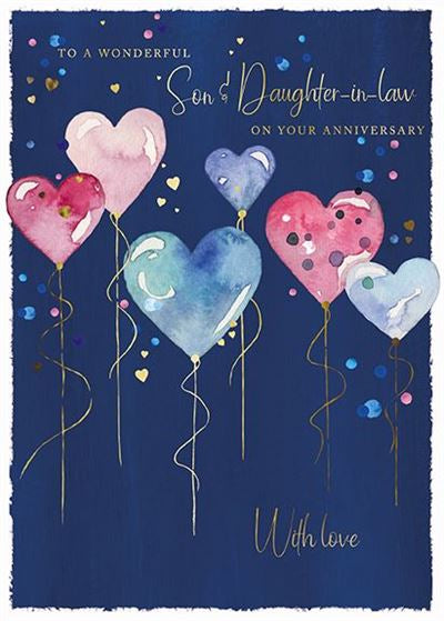 Son and Daughter-in-law  Heart Shaped Balloons Anniversary Card