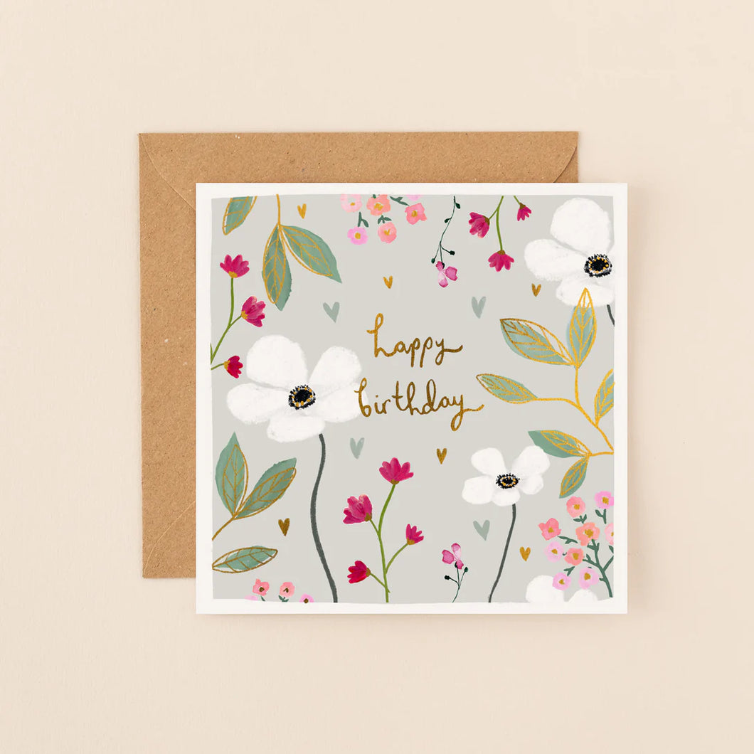 Pink and White Flowers Birthday Card