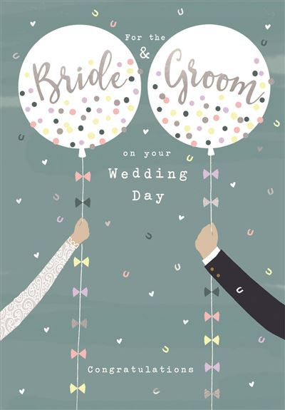 White Balloons Bride & Groom Wedding Day Card