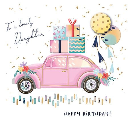 Pink Car Daughter Birthday Card