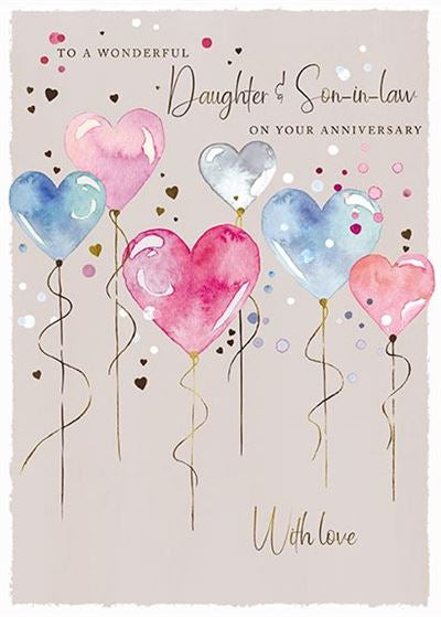 Daughter & Son In Law Heart Shaped Balloons Anniversary Card