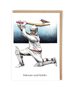 “Batman and Robin” Funny Cricket Greeting Card by Simon Drew