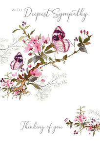 Pink Butterflies & Flowers Deepest Sympathy Card
