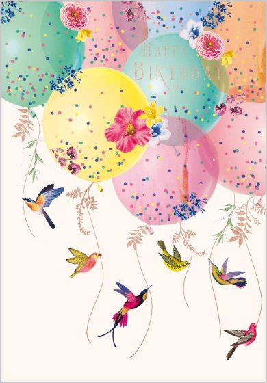Birds And Balloons Birthday Card