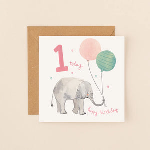 Elephant With Balloons 1st Birthday Card