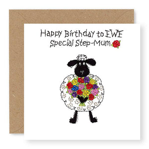 ‘Happy Birthday To Ewe’ Sheep  Step-Mum Birthday Card