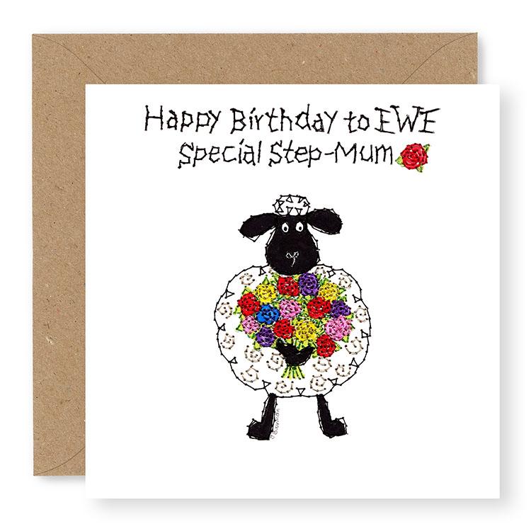 ‘Happy Birthday To Ewe’ Sheep  Step-Mum Birthday Card
