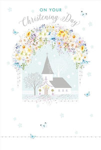 White Church Christening Day Card
