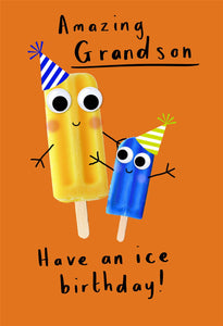 Grandson Yellow & Blue Ice Lollies Birthday Card