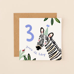 Zebra 3rd Birthday Card