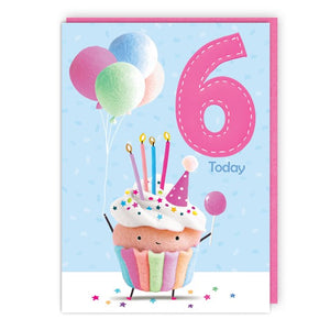 Balloon Cupcake 6th Birthday Card