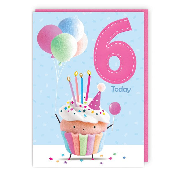 Balloon Cupcake 6th Birthday Card