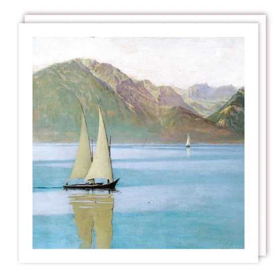 Mountain Lake Scene With Sailing Boat Blank Card