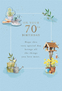 70th Birthday Blue Tit Gardening Birthday Card