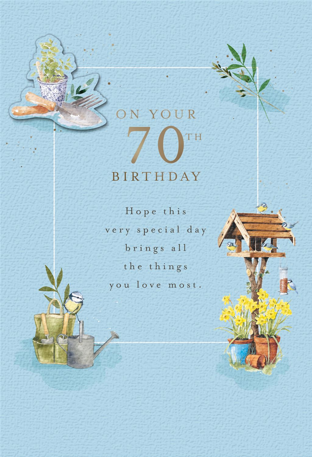 70th Birthday Blue Tit Gardening Birthday Card
