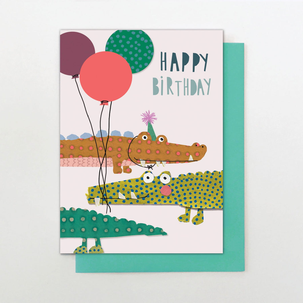 Crocodile With Balloons Birthday Card