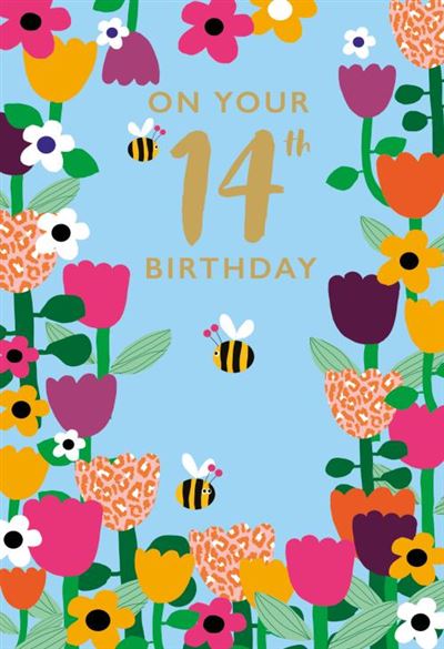 Bees & Flowers 14th Birthday Card