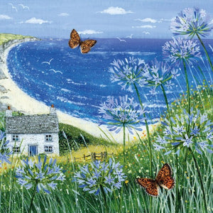 Agapanthus Beach Scene Blank Card