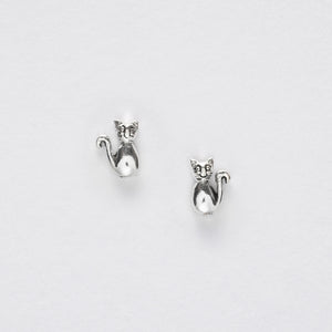 Strerling Silver Cat Shaped  Stud Earrings Card