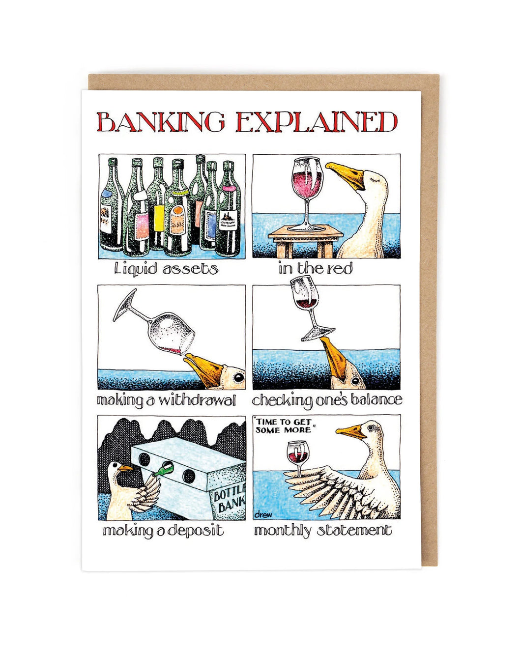 “Banking Explained”  Funny Duck and Wine Greeting Card by Simon Drew