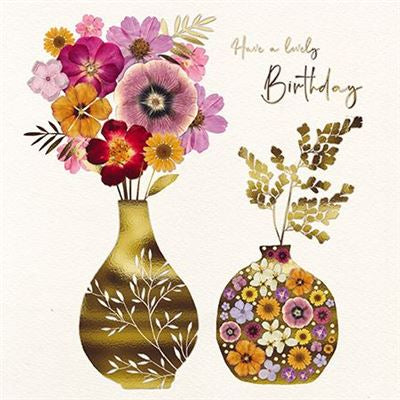 Flower and Gold Leaf Birthday Card