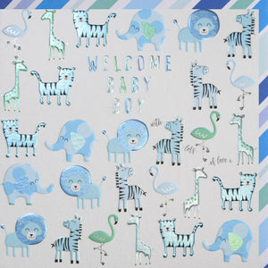 Blue  Animals ‘Welcome Baby Boyl’ Card